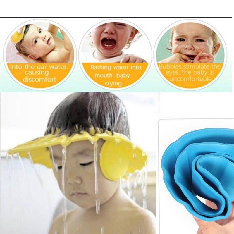 Baby shower cap with adjustable size for comfort. Baby shower cap with adjustable size for comfort.